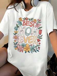 Women's Floral Design T-Shirt "World's Best Mom" - Mother's Day Gift - Cute Summer T-Shirt With Colorful Flower And Leaf Print - Soft Cotton T-Shirt [Suitable For Casual And Sports Activities] - 白色 - 查看 7