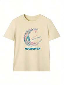 Pink And Blue Moon Print T-Shirt, Fashionable Short-Sleeved T-Shirt For Spring/Summer 2026, Made In Mexico, 180 Grams. Cartoon Print, Couple Design, Suitable For Indoor Or Outdoor Wear. Crew Neck, Unisex, Ideal For Office And Leisure. One-Pack. - APR-P631577SLNDXZGY580 - 查看 2