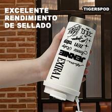 (17oz/500ML)Termo Cup,Collage de Jennie Patrón Vaso Con Popote,Material de Acero Inoxidable de Doble Capa,Con Tapa para Popote,Diseño Antiderrames,Mantiene Caliente 12 Horas,Mantiene Frío 24 Horas Botella de agua,El Regalo Ideal - Negro - Ver 7