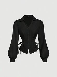 MOD Blusa blanca elegante con mangas de farol y cintura anudada, simple y versátil para el trabajo y el transporte, blusas elegantes para mujeres, camisa con lazo, blusa blanca con lazo delantero, blusas blancas elegantes, camisas y blusas, camisa con lazo, vintage, retro, estilo de dinero antiguo, blusas casuales para mujeres, blusas elegantes para mujeres, blusas de trabajo para mujeres, blusa ajustada, estilo baddie, vestido de San Valentín para mujeres, mujeres de primavera, vestido de San Valentín para mujeres, mujeres de primavera, vacaciones de verano, blusas para mujeres de fiesta - Negro - Ver 11