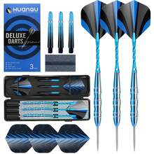 HUANQU 3pcs Colorful Blue Stainless Steel Hard Tip Darts Set, Includes Spare Flights, Shafts, Sharpening Stone And Portable Storage Box, Competition Practice Home Party Game Equipment, Suitable For Beginners And Pros, Father's Day Holiday Gift Choice - Multicolor - View 8