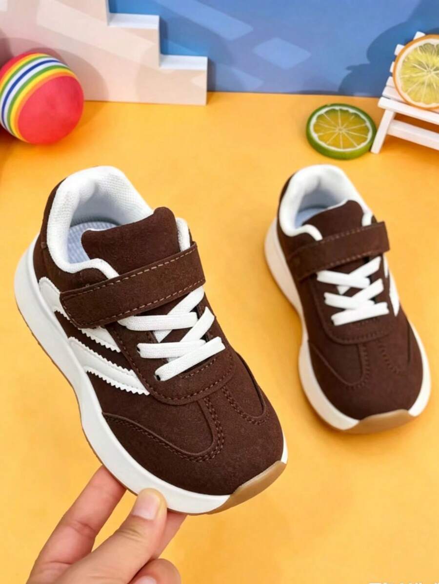 Unisex Kids' Comfortable Sports Shoes With Hook And Loop Closure, Suitable For Daily Wear And Outdoor Activities - Coffee Brown - View 1