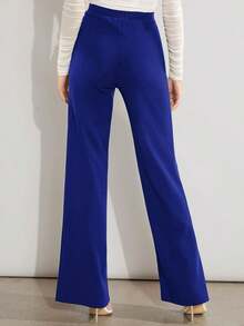 Pantalones de pierna ancha unicolor de talle alto - azul real - Ver 2