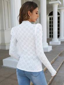 Frenchy Camiseta con bordado con ojal ribete fruncido - Blanco - Ver 2