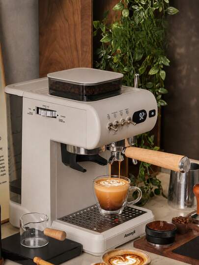 AEOMJK Espresso Machine With Built-In Grinder, Dual Hot And Cold Brewing, Capable Of Making Both Cold And Hot Coffee, Retro Design With Lever Switch, 20BAR Pressure For Extraction, Steam Wand For Frothing Milk, 1.8L Removable Water Tank, Semi-Automatic Italian Coffee Machine