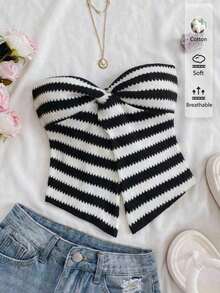 Top bandeau casual y sexy de tela con textura y corte con retorcido para vacaciones - Multicolor - Ver 5