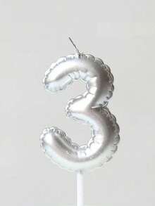 1pc Silver Floral Decorative Balloon Shaped Birthday Candle, Hand-Painted Birthday Number 0-9 Birthday Candle, Happy Birthday Cake Decoration, Birthday Party Decoration, Suitable For Birthday, Anniversary, Gender Reveal Party, Bachelorette Party, Graduation Ceremony - Silver - View 13