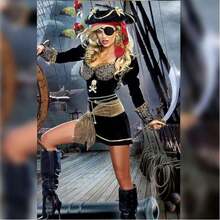 4pcs Women's Pirate Costume Accessories Set, Includes Red Printed Headband, Eye Patch, Waist Chain, Earrings, Suitable For Halloween Cosplay Party - Multicolor - View 4
