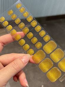 New Semi-Cured Gel Toe Nail Stickers, Shiny Glitter Design, In Stock Wholesale, Waterproof & Long-Lasting For Summer - Mustard Yellow - View 6