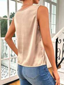 Privé Blusa con encaje en contraste de satén - Champán - Ver 2