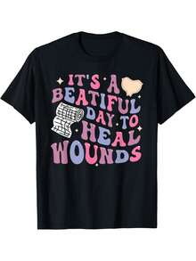 Vintage T-Shirt For Trauma Care Nurses - Unisex 100% Cotton, Machine Washable T-Shirt With Vintage Bandage Design And Wound Healing Phrases, A Perfect Easter Gift For Men, Women, Parents And Friends (Sizes S-XXXL, Black), Nursing Apparel. - 黑色 - 查看 1
