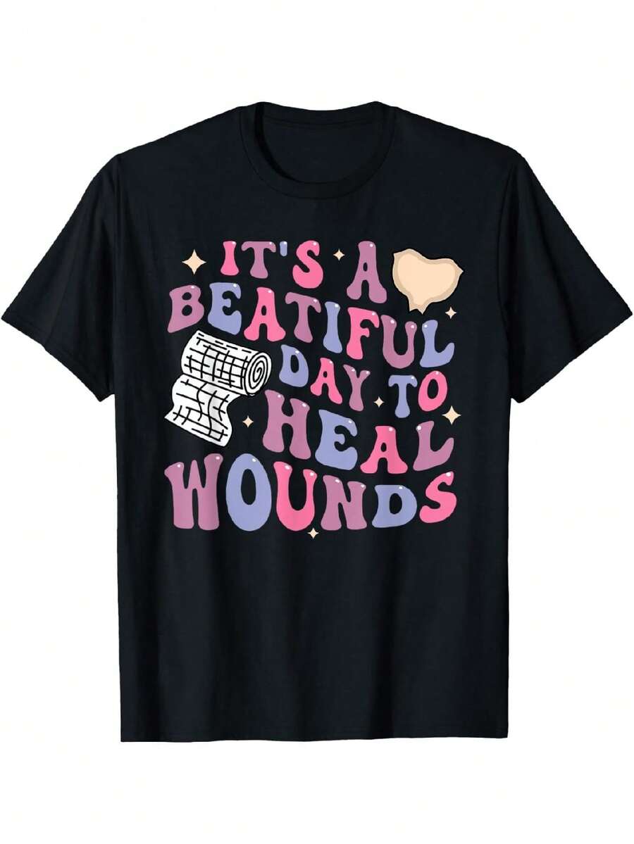 Vintage T-Shirt For Trauma Care Nurses - Unisex 100% Cotton, Machine Washable T-Shirt With Vintage Bandage Design And Wound Healing Phrases, A Perfect Easter Gift For Men, Women, Parents And Friends (Sizes S-XXXL, Black), Nursing Apparel. - 黑色 - 查看 1