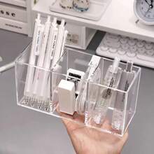 1pc Makeup Brush Holder, 3-Slot Mirror Makeup Brush Storage Box, Cute Pen Holder, Eyeliner Display Box, Home Essential Accessory - Multiple Styles - View 4