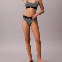 Calvin Klein Graphic Monogram Microfiber Stretch High Waist Bikini QF8705  Thongs For Women Underwear - Mini Stepping Logo Black - View 3