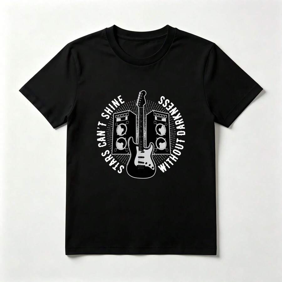 Guitarra Eléctrica Playera de Algodón Negro Estilo Rock Musical - Negro - Ver 1