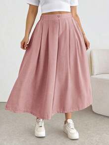 Comfortable And Loose-Fitting Elastic-Waist Pleated Shorts/Skirts, A Basic And Versatile Style For Everyday Wear, Flattering The Figure, In Apricot Color, For Plus-Size Women, For Spring/Summer - Rose - View 2