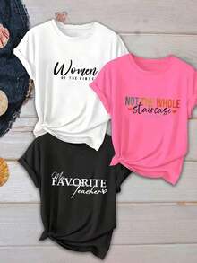 3 Artículo de streetwear, Top oversized cuello redondo daily outings, camping, concerts, hip-hop, rock, and rap events moda Camiseta casual de manga corta para mujer, con motivos bíblicos femeninos, no la escalera completa, camiseta con estampado de mi maestra favorita, camiseta de manga corta con cuello redondo para mujer, top deportivo casual de algodón puro y transpirable, camiseta para mujer como regalo de vacaciones. - Blanco - Ver 7