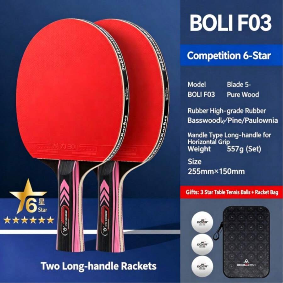 Juego de raqueta de tenis de mesa profesional de 6 estrellas, raqueta de tenis de mesa para adultos, adecuada para práctica diaria, entrenamiento y competición [El color de la pelota, el patrón de impresión y el texto se enviarán al azar.] - A - Ver 1