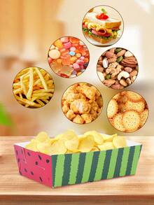 10/20/40pcs Green & Red Watermelon Pattern Paper Food Trays - 5.3" X 3.5" X 1.7" Summer Fruit Theme Snack Boats, For Fries, Nachos, Hot Dogs, Summer Pool Party, BBQ, Baby Shower, Holiday, Event, Birthday Supplies For Men & Women - Multicolor - View 4