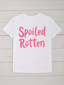 Camiseta de Verano Premium Estampada para Mujer, Talla Grande, con Diseño Divertido - Letras Rosadas "Spoiled" - Camiseta Suave para Uso Diario, Ropa Amigable para Tallas Grandes, Camiseta para Mujer, Ropa Casual, Diseño Divertido, Ajuste Cómodo - Negro - Ver 8