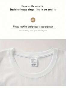 1 Women's Pure Cotton T-Shirt With Letter And Anime Print, Simple Design, Comfortable And Breathable, Suitable For Daily Casual Wear, Showing A Natural And Elegant Style, Must-Have For Summer Parties, Local Shipping, 180g 100% Cotton. - 白色 - 查看 3