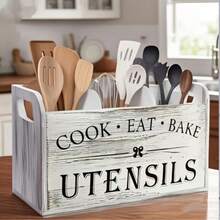 Portautensili in legno rustico extra large - Organizer da appoggio o da parete con 3 scomparti, adatto per attrezzi da cucina e da forno, supporto multifunzione per la cucina di alta qualità - Multicolore - Visualizzare 6