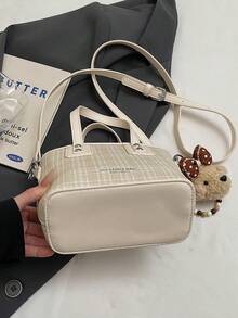 Faux Leather Solid Color Mini Bucket Bag, Versatile Casual Handbag & Shoulder Bag - Beige - View 5