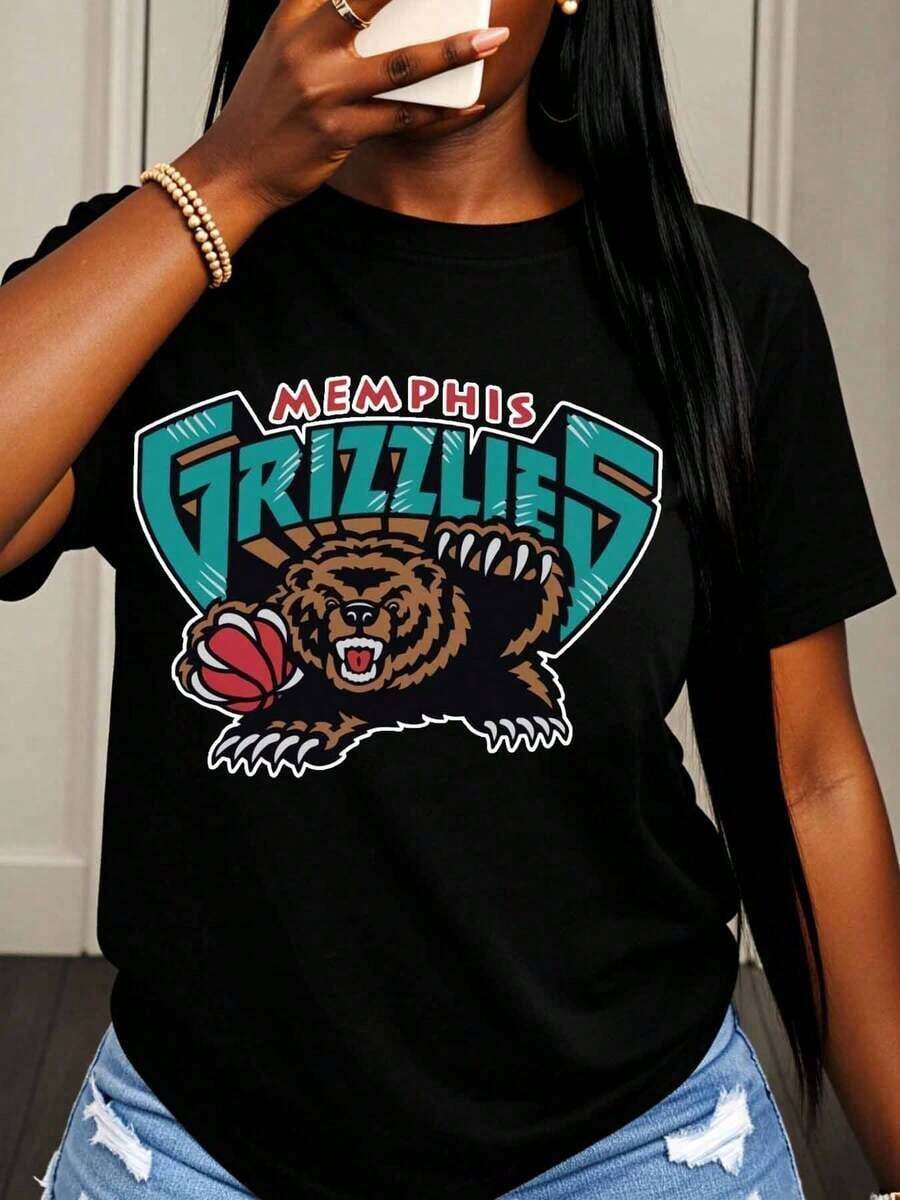 Camiseta con el logo del equipo de baloncesto Memphis Grizzlies para mujeres y hombres, ropa casual para fanáticos, camiseta deportiva unisex, diseño perfecto para el día del partido y uso diario. - Negro - Ver 1