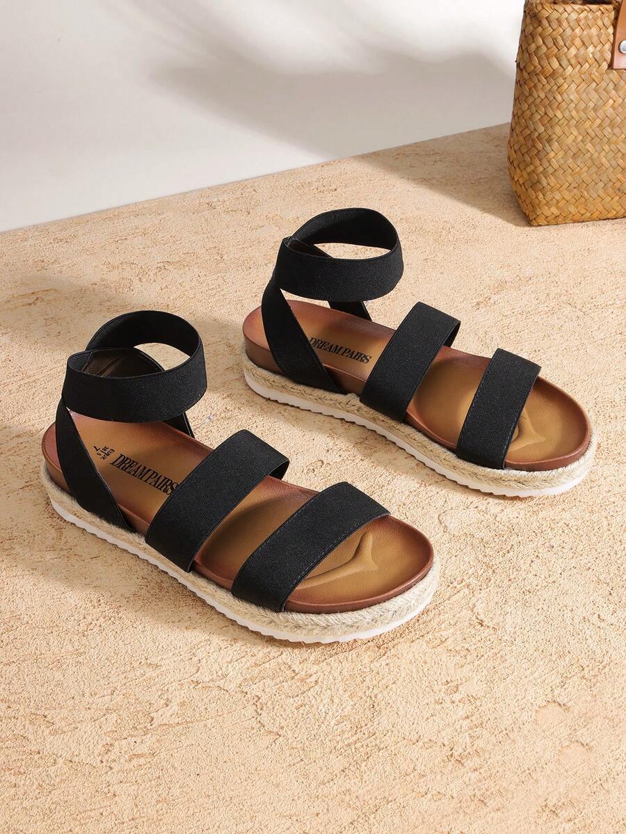 Women'S Open Toe Elastica Ankle Strap Espadrille Dressy Flatform Wedge Sandals Elastic Ankle Strap Platform Sandals - Black - View 1