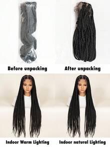 360° Seamless Box Braid Lace Front Wig, Extra Long Full Lace Box Braid Wig With Baby Hair, Suitable For Synthetic Braided Wig - Black - View 11