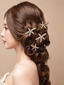 3pcs Vintage Faux Pearl Decor Starfish Shaped Hair Clip Stylish Hair Bun Maker Accessory, Suitable For Women And Girls For Daily Wear, Head Accessories, Hair Accessories For Women, Claw Clips, Hairpin, Beach Accessories - Multicolor - View 3