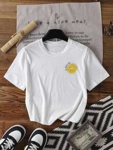 1pcsCamiseta de manga corta con estampado de letras de limón casual de verano , suelta y cómodacool - Blanco - Ver 2