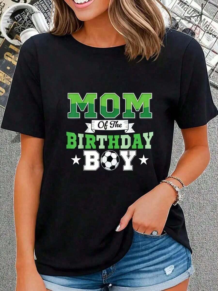 1 Piece 100% Cotton T-Shirt For Soccer Mom, Birthday, Kids Party, Matching Family Set 180g 100% Cotton - 黑色 - 查看 1