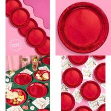 xo Fetti - Platos holográficos de lámina roja Paquete de 25 unidades Decoraciones de fiesta de feliz cumpleaños fiesta de día festivo platos frescos para pasteles Navidad día de San Valentín - rojo - Ver 1