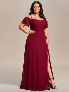 EVERPRETTY Đầm phù dâu màu đỏ tía thanh lịch, lãng mạn, quyến rũ, hở vai, cỡ lớn, phù hợp cho khách dự đám cưới mùa hè hoặc tiệc Valentine. - Màu Đỏ Sâu - Xem 5