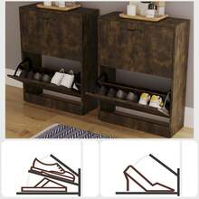 Vida Designs 2 Drawer Shoe Cabinet Shoe Rack Hallway Shoe Storage Cupboard - Dark Wood - View 10
