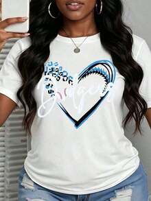 Camisetas Premium Casuales Unisex Lindas, Camiseta de Talla Grande para Mujer con Estampado de Corazón de los Dodgers de Béisbol, de Algodón Suave, Cuello Redondo, Versátil, Idea de Regalo para Fanáticos del Deporte y Uso Diario - Blanco - Ver 4