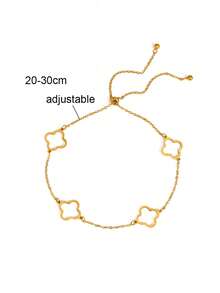 1pc Summer Fashionable Luxury Elegant Vintage High-End Exquisite Multi-Functional Resort Style Shiny Gold Hollow Clover Multi-Layer Women Anklet - Gold - View 2