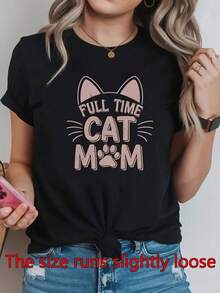 Soft, Breathable, And Lightweight For All-Day Comfort. Women's "Full-Time Cat Mom" Print T-Shirt - Casual Crew Neck Tee With A Fun Cat And Heart Design, Made From Lightweight Fabric, Perfect For Pet-Inspired Spring And Summer Wear, Or Everyday Wear. Classic Crew Neck With A Relaxed Fit That Flatters All Body Shapes And Is Easy To Pair With Jeans, Shorts, And Leggings. - 白色 - 查看 8