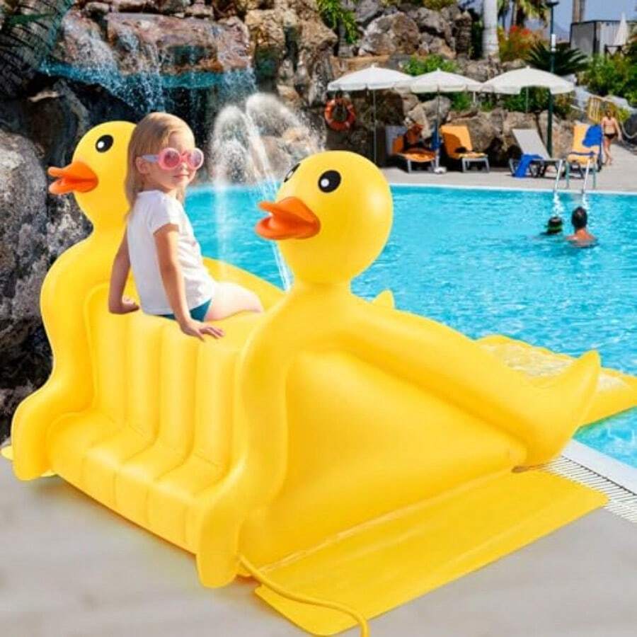 ASeenelling - Giant 98-Inch Inflatable Water Slide, 3D Inflatable Water Slide, Outdoor Water Game, Summer Pool Toy Game For Kids And Adults, Parties - Yellow - View 1