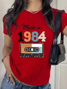 100% Cotton. Retro Ribbon Symbolizing The Nostalgia Of The 80s With Soft Colors That Evoke Memories And Youthful Freedom. Women's 100% Cotton T-Shirt With A Comfortable And Modern Cut. Women's Simple Solid Color T-Shirt, Loose And Slim Fit Casual Short Sleeve - 紅色的 - 查看 11