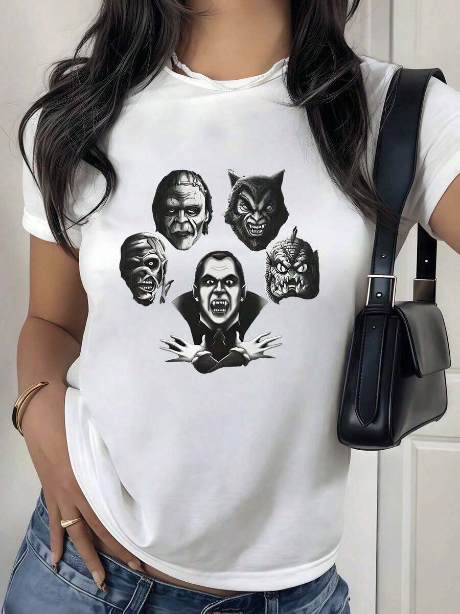 100% Cotton. Artistic Figure Showing Hands Crossed In An X Shape Symbolizing Strength And Unity With Contrasting Faces Representing Duality And Mystery. Women's 100% Cotton T-Shirt. Women's Simple Solid Color T-Shirt, Loose And Slim Fit Casual Short Sleeve - 白色的 - 查看 1
