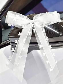 48pcs White Lace Bow Ribbons Wedding Car Rearview Mirror & Chair Back Decorative Bow Ribbons DIY Gift & Floral Packaging Heart-Shaped Bow Ribbons Suitable For Weddings, Parties, And Home Decor - White - View 5