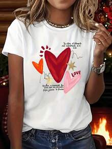 100% Cotton, 1 Piece. Women's T-Shirt With Spanish Love Phrase And Heart Print - Spanish Text "Corazón", Casual Round Neck Short Sleeve Blouse For Spring/Summer Casual Outfit - Outfit Top With Spanish Phrase, 100% Soft Cotton. Women's Simple Solid Color T-Shirt, Loose And Slim Fit Casual Short Sleeve - 白色的 - 查看 6
