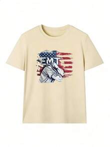 Short-Sleeve T-Shirt For EMT And USA Lovers.  Short-Sleeve T-Shirt For Spring And Summer 2026, Made In Mexico, 180 Grams. Cartoon Print, Couple Design, Suitable For Indoor Or Outdoor Wear. Crew Neck, Unisex, Ideal For Office And Leisure. One-Pack. - APR-P631577SLNDXZGY614 - 查看 2