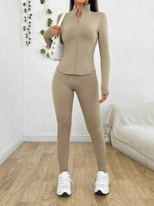 New Women's Slim-Fit All-In-One Set In Solid Color, Suitable Commuting, Dating And Family Gatherings. - Apricot - View 5