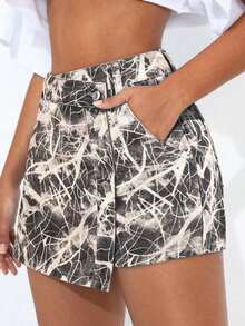PETITE Short vaquero sexy con bolsillo frontal, cruce de cintura y abotonado para mujer - Multicolor 2 - Ver 4
