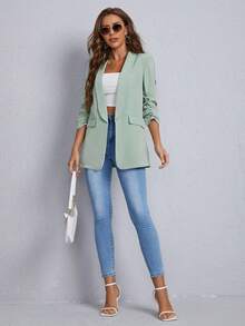 Blazer clásico para mujer, adecuado para el uso diario, con mangas largas, para uso casual en la oficina, apto para todas las estaciones - verde menta - Ver 3