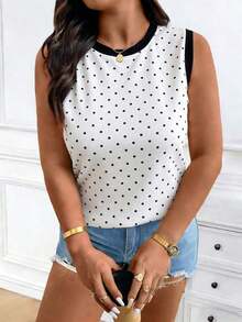 Chaleco sin mangas de mujer de talla grande, casual, de cuello redondo y con estampado de limón, de hombros anchos - Multicolor 2 - Ver 5