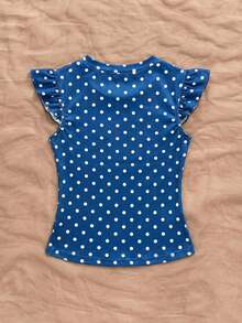 2 piezas Conjunto con Camiseta de Punto Blanco Acanalado con Volantes WYWH y Camiseta Sólida de Color Cereza, Estilo Bohemio, Boho, Floral Romántico, Vacaciones, Estilo Floral para Fiesta, Cita, Día de San Valentín, Pascua, Carnaval, Té de la Tarde - Azul - Ver 2